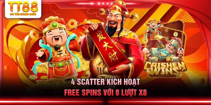 4 Scatter kích hoạt Free Spins với 8 lượt x8